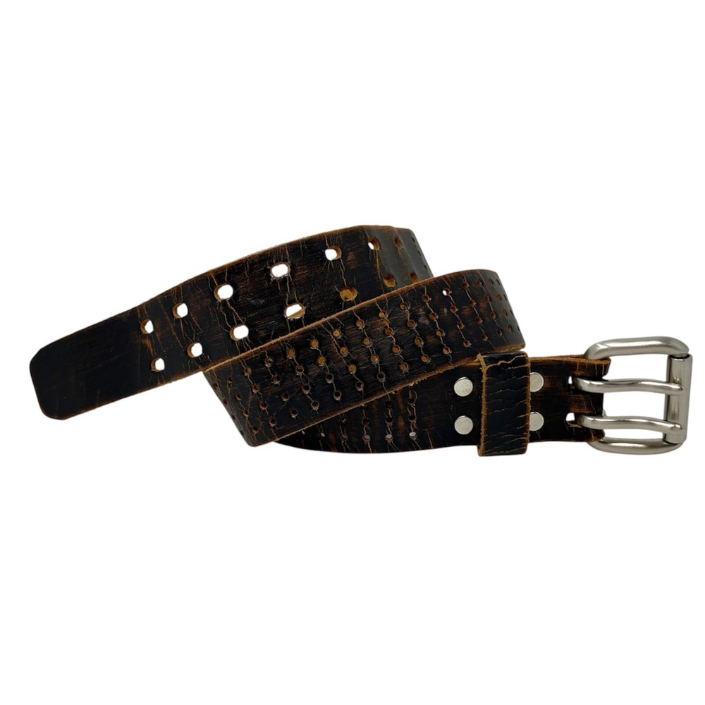 Vintage Brave Beltworks  Distressed perforated detail double prong roller buckle